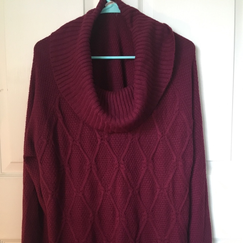 Cowl Neck Burgundy Textured Sweater